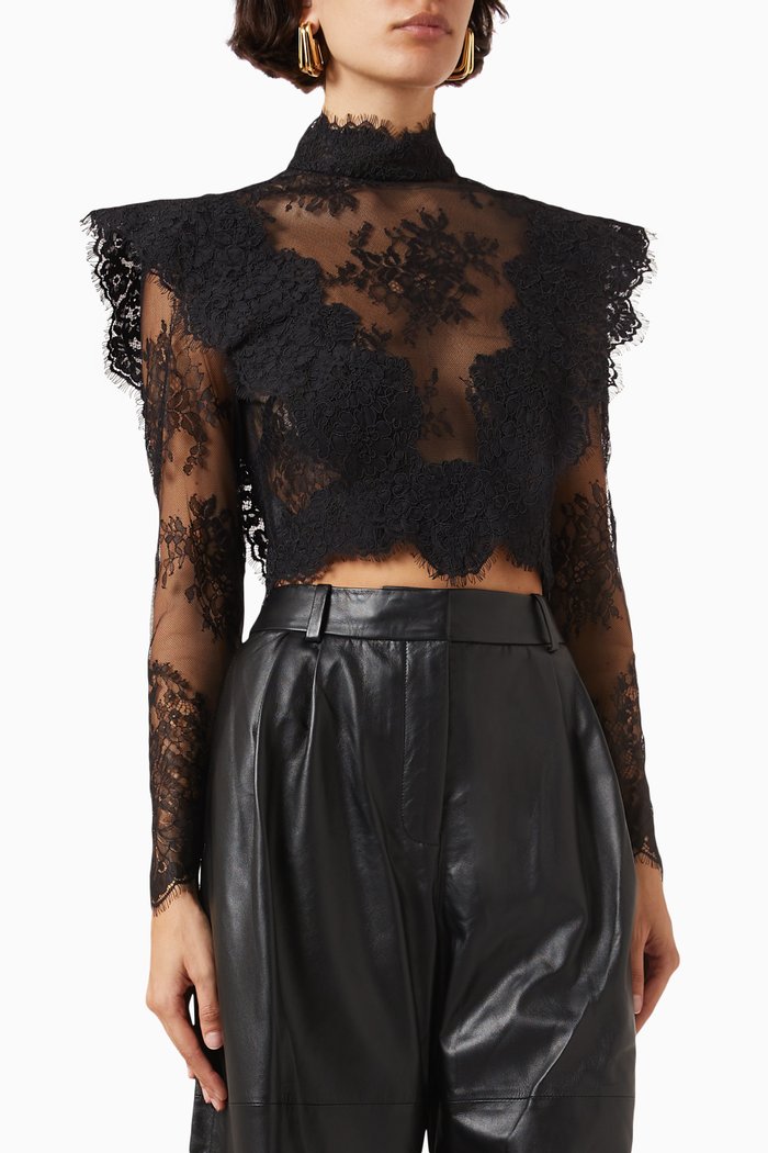 

Sensory Crop Top in Lace, Black