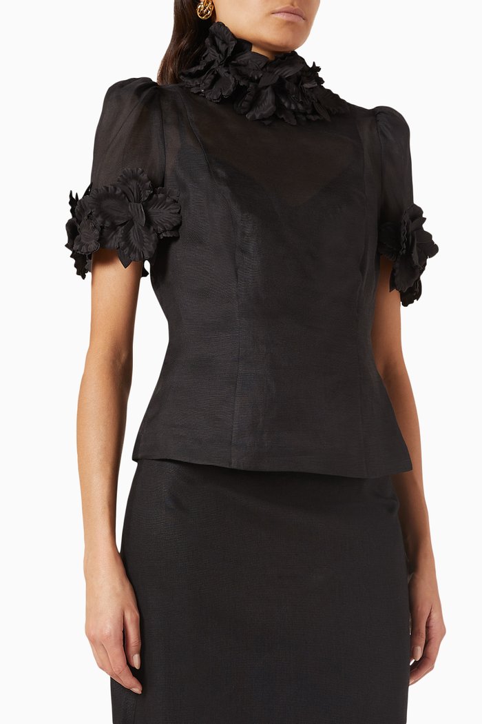 

Luminosity Liftoff Flower Top in Silk Linen, Black
