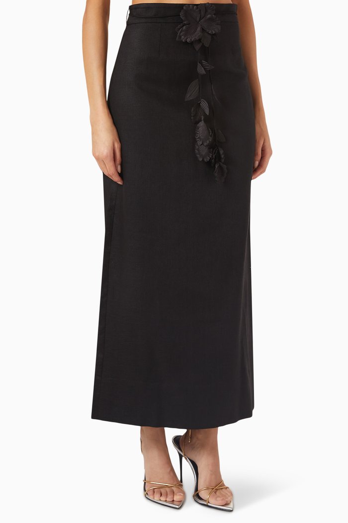 

Luminosity Pencil Midi Skirt in Linen, Black