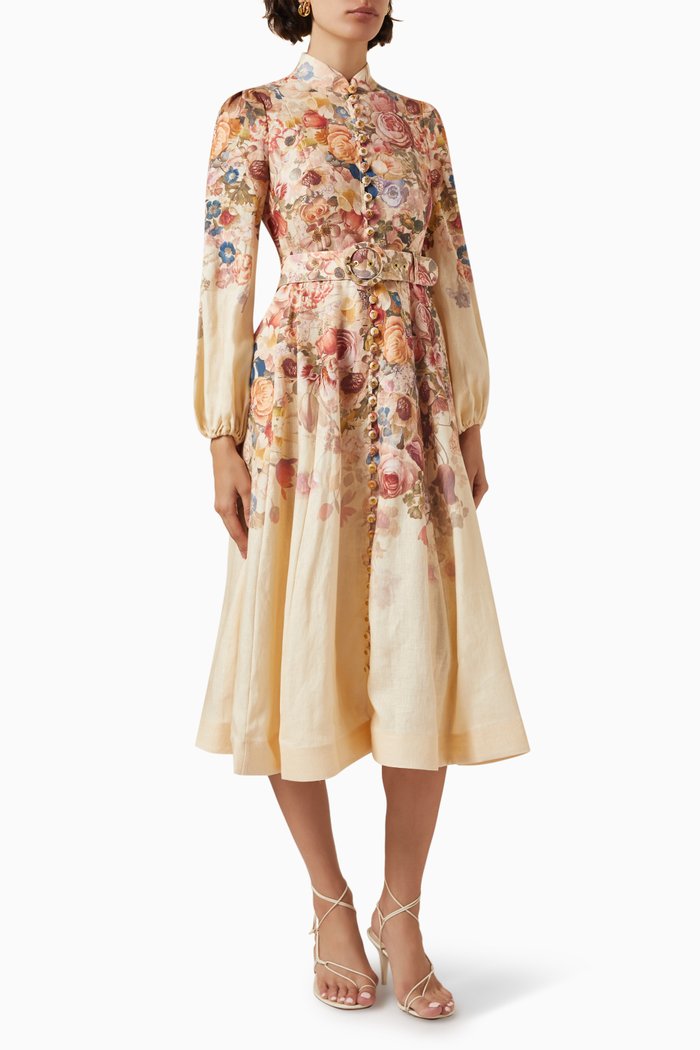 

Luminosity Buttoned Midi Dress in Linen, Multicolour