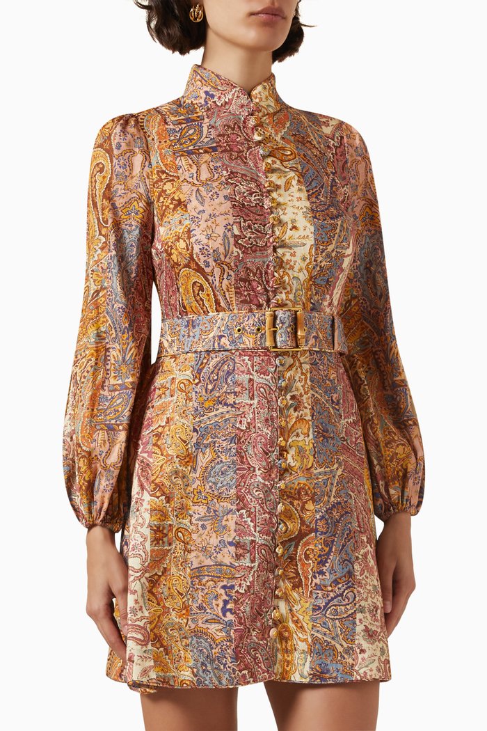 

Luminosity Belted Mini Dress in Linen, Multicolour