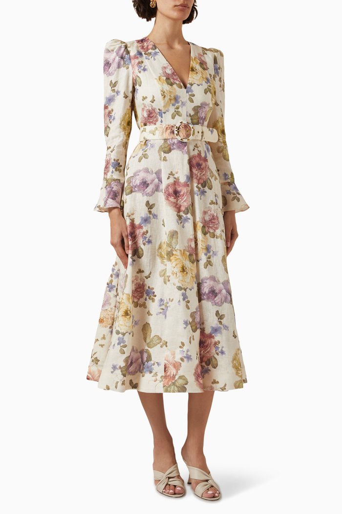 

Luminosity Midi Dress in Linen, Multicolour