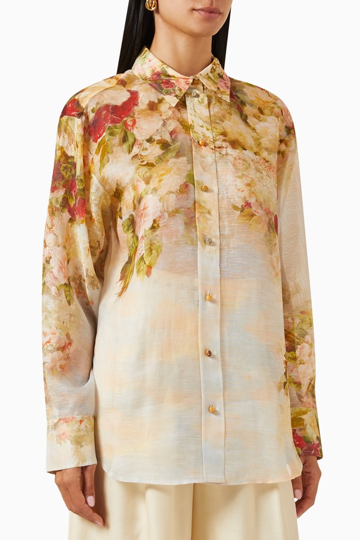

Luminosity Button Up Floral Shirt in Linen & Silk, Multicolour