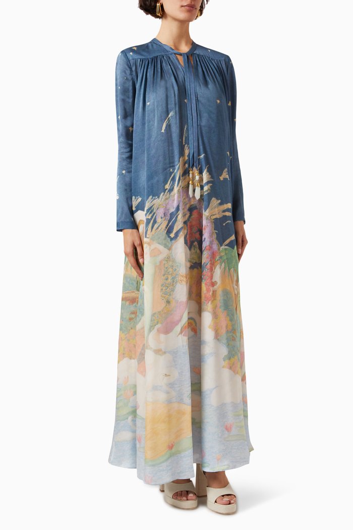 

Lyrical Sheath Maxi Dress in Silk, Multicolour