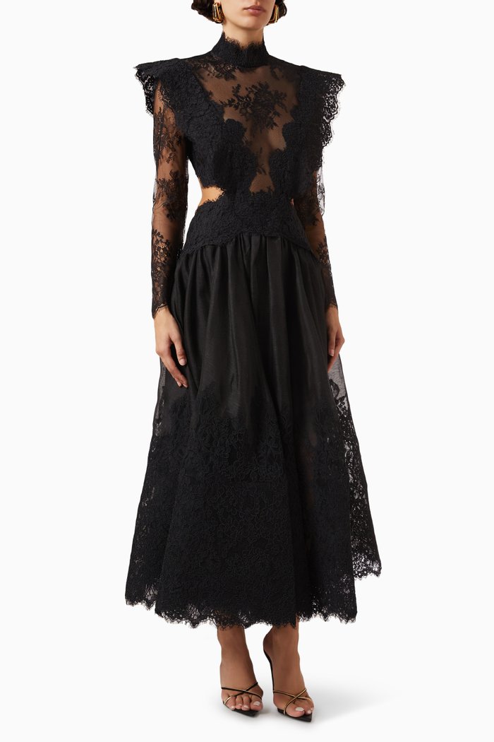 

Sensory Yoke Maxi Dress in Lace, Black