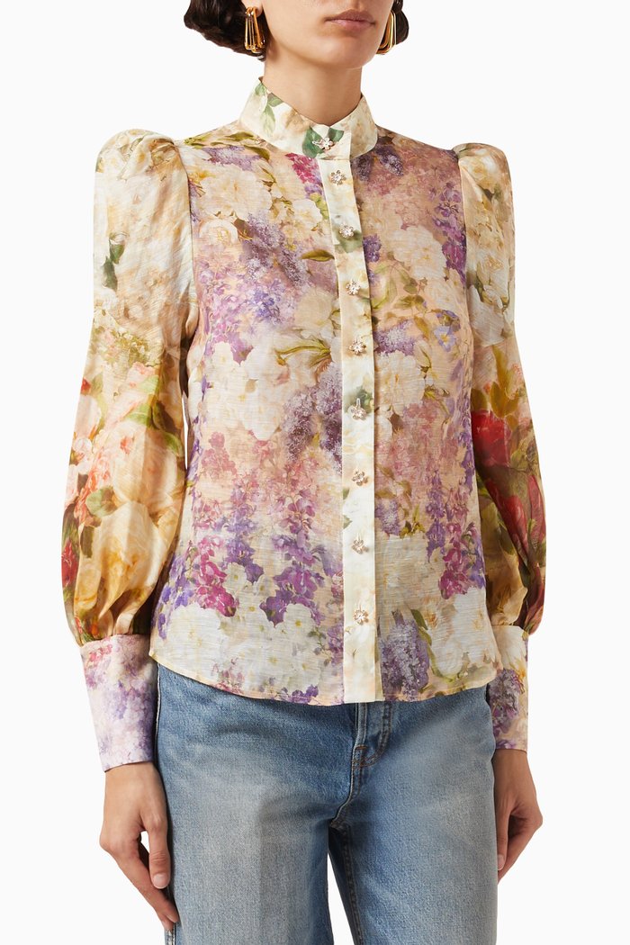 

Sensory Spliced Blouse in Linen-blend, Multicolour