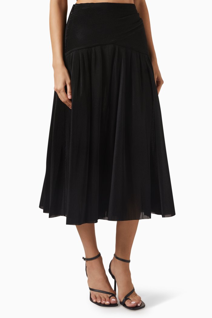 Pleated Midi Skirt, Black