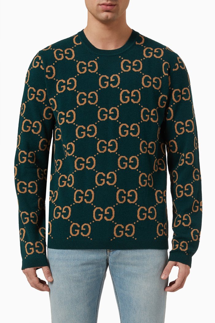 

Logo Sweater in Wool Jacquard, Green