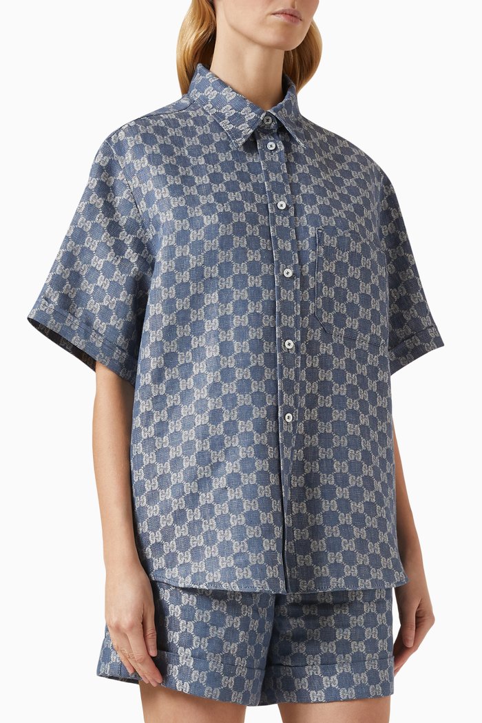 GG Jacquard Shirt in Linen, Blue