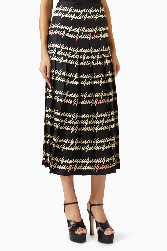 

Gucci Script-print Maxi Skirt in Silk, Black