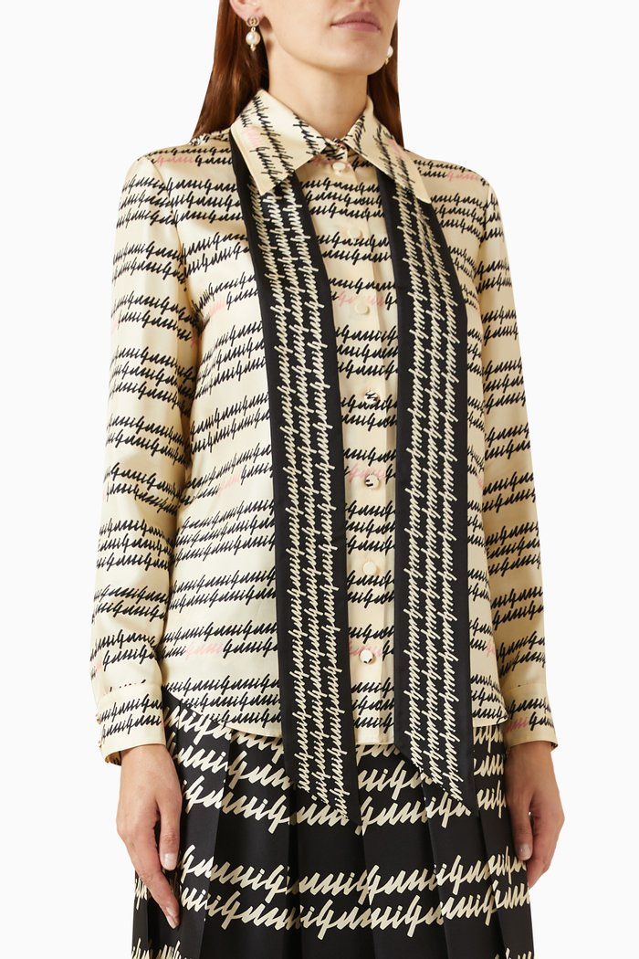 Gucci Script-print Shirt in Silk, Multicolour