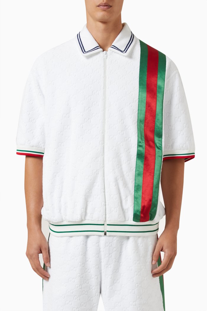 

GG Zip-up Polo Shirt in Cotton-terry, White