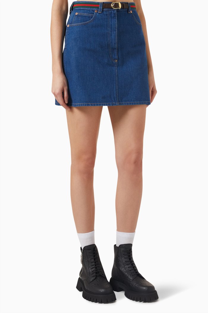 

GG Midi Skirt in Eco-denim, Blue
