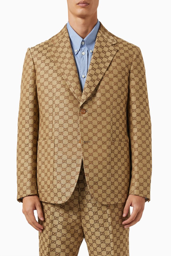

Single-breasted Jacket in GG Supreme Linen, Brown