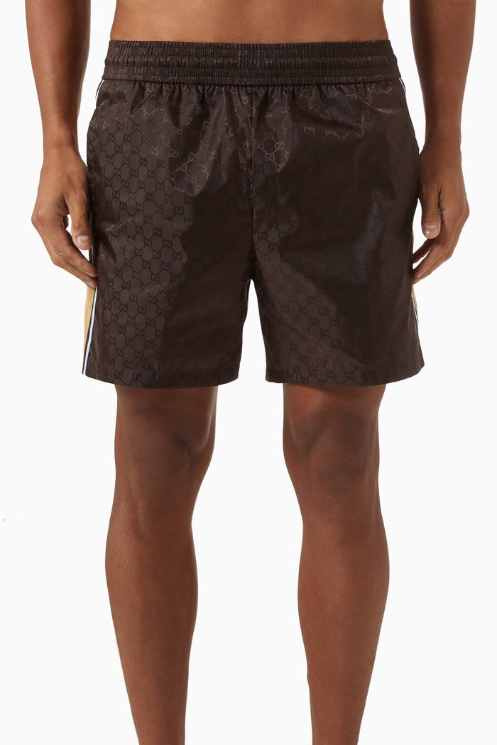 

GG Logo Swim Shorts in Nylon-jacquard, Brown