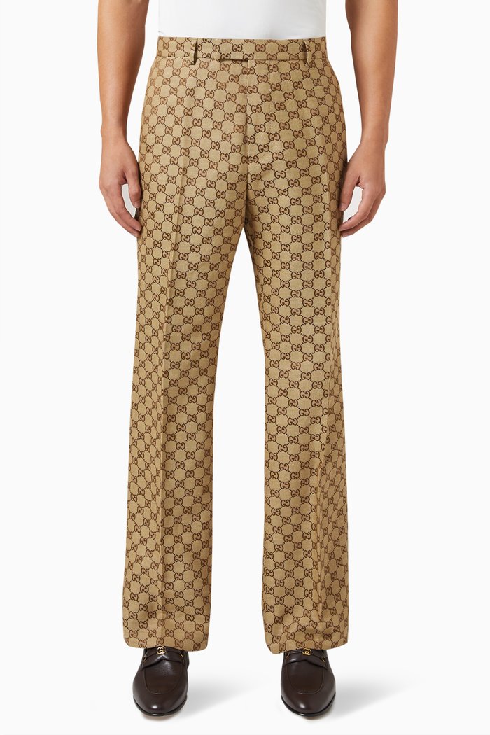 Logo Print Pants in Linen, Brown