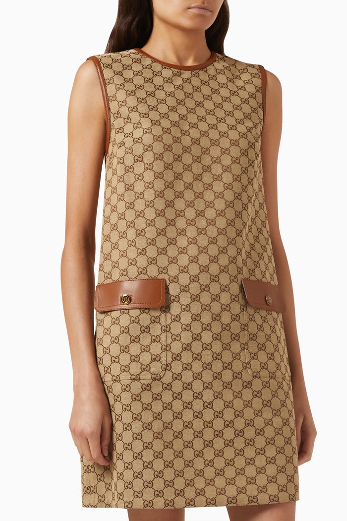 

GG Monogram Mini Shift Dress in Canvas, Brown