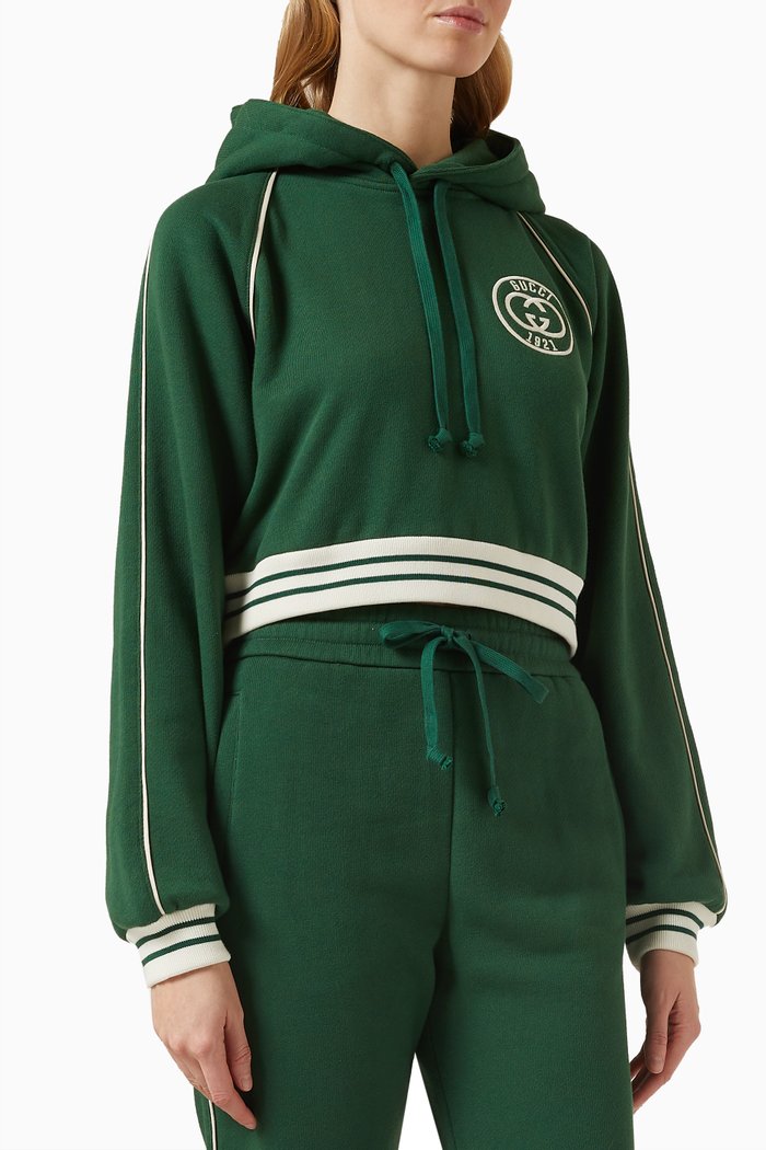 

Embroidered-logo Hoodie in Cotton-jersey, Green