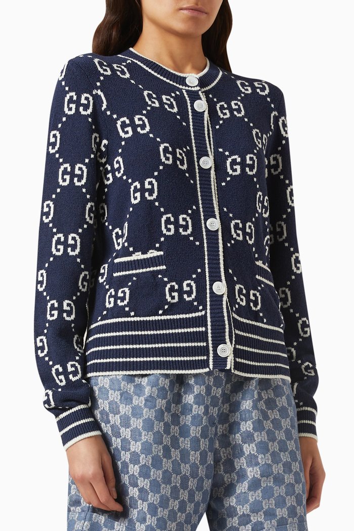 

GG Logo Cardigan in Cotton-jacquard, Blue
