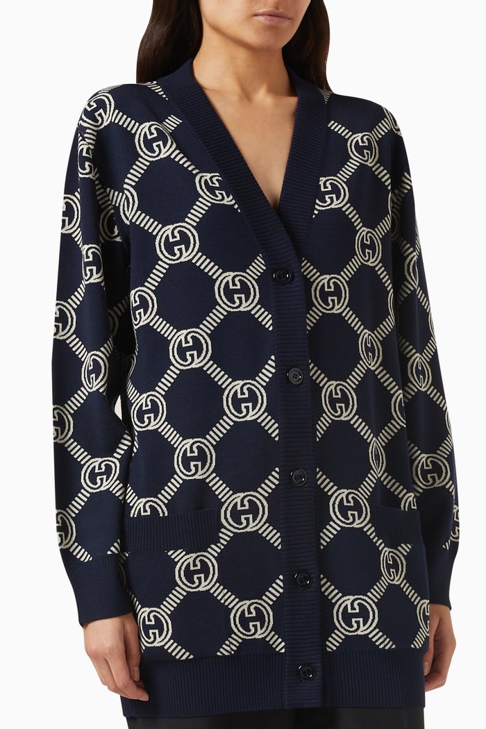 

Reversible GG Logo Cardigan in Wool, Blue