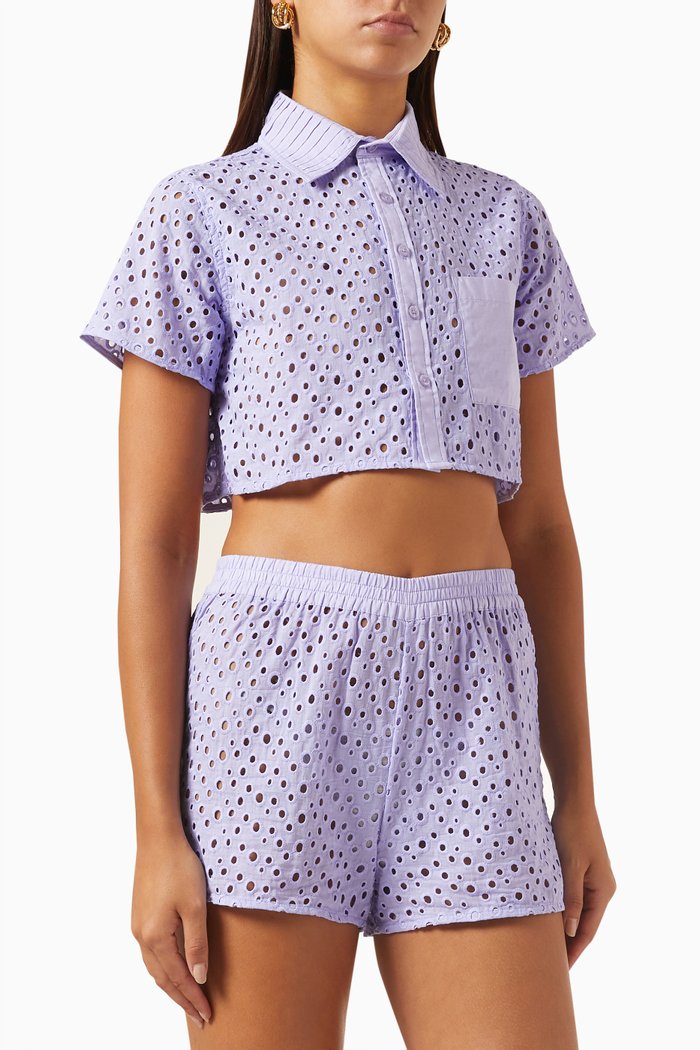 

The Cropped Cabana Shirt in Cotton-eyelet, Purple