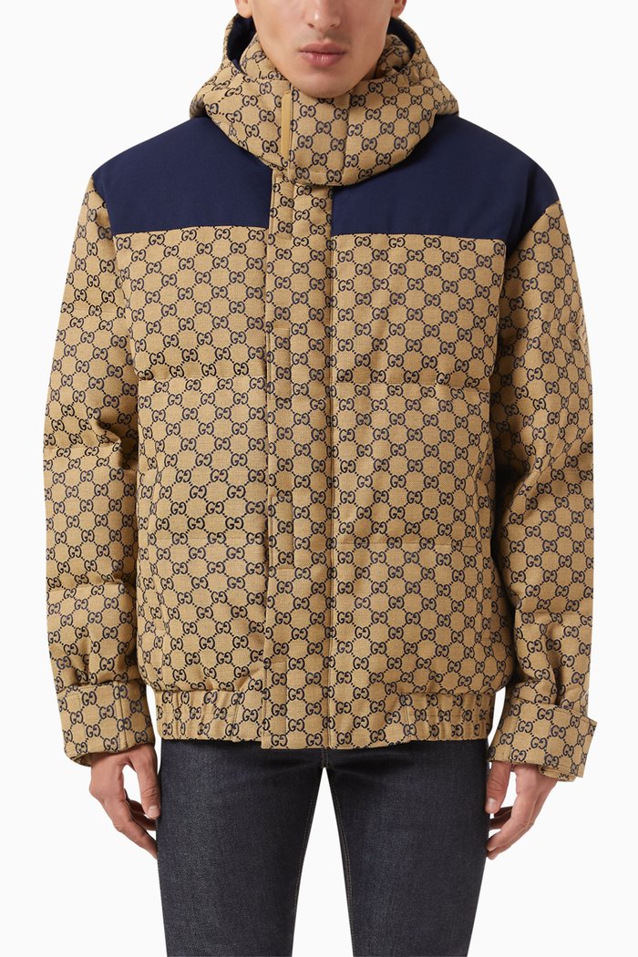 

GG Monogram Goose-down Jacket in Canvas, Brown