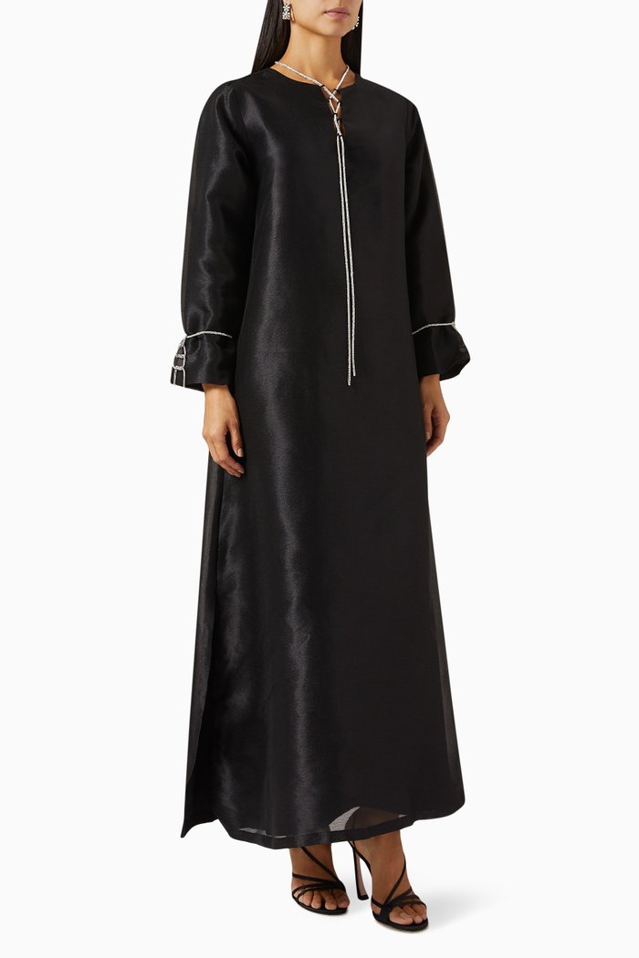 

Crystal-rope Embellished Kaftan in Organza, Black