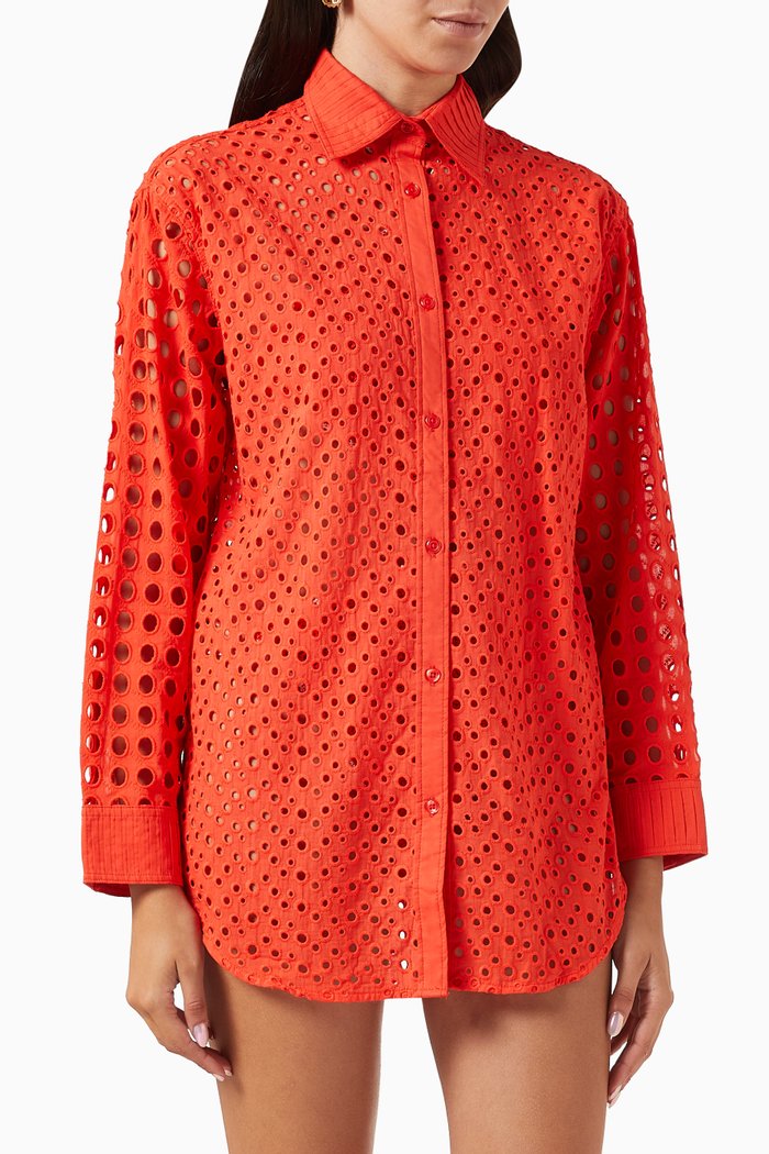 

The Oxford Tunic Shirt in Cotton-eyelet, Orange