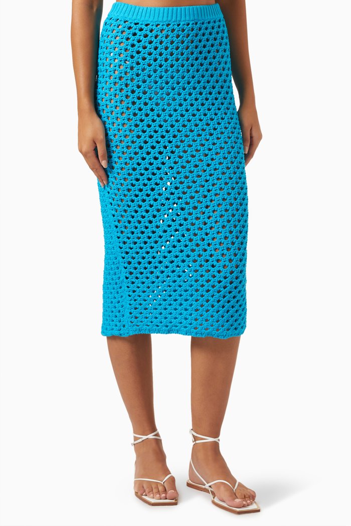 

Vivienne Midi Skirt in Cotton, Blue