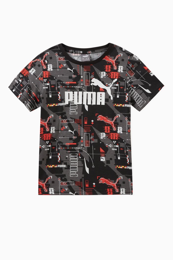 

All-over Print T-shirt in Cotton, Black