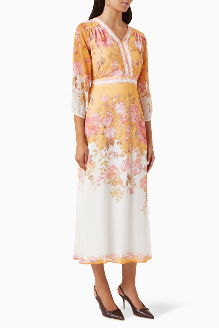 Printed Midi Dress, Orange