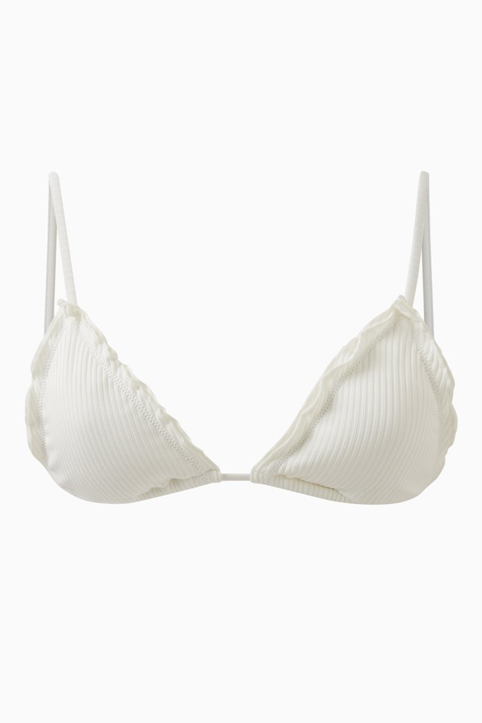 The Frill Triangle Bikini Top, White