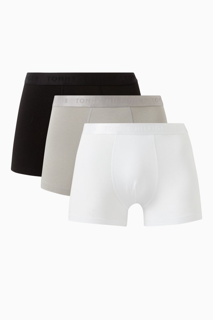 Logo Boxers in Cotton, Set of 3, Grey