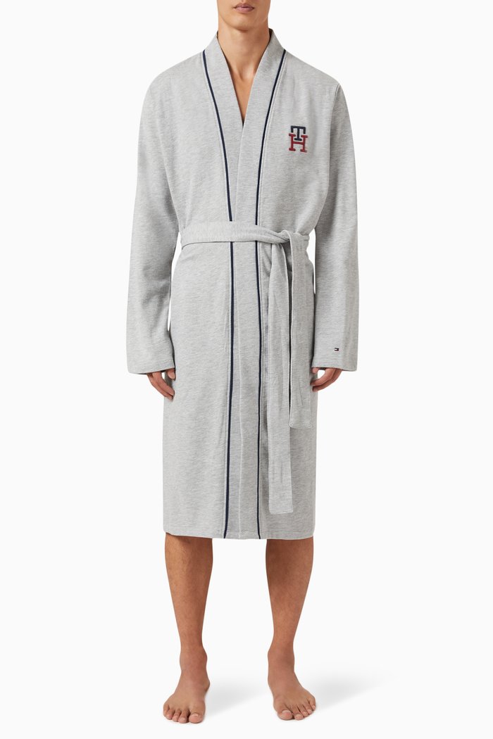 

TH Monogram Bathrobe in Cotton Blend, Grey