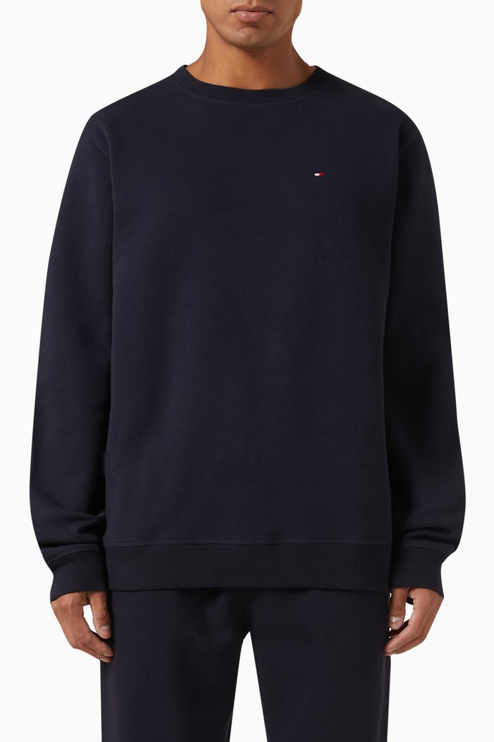

1985 Textured Lounge Sweatshirt in Cotton Blend Pique, Blue