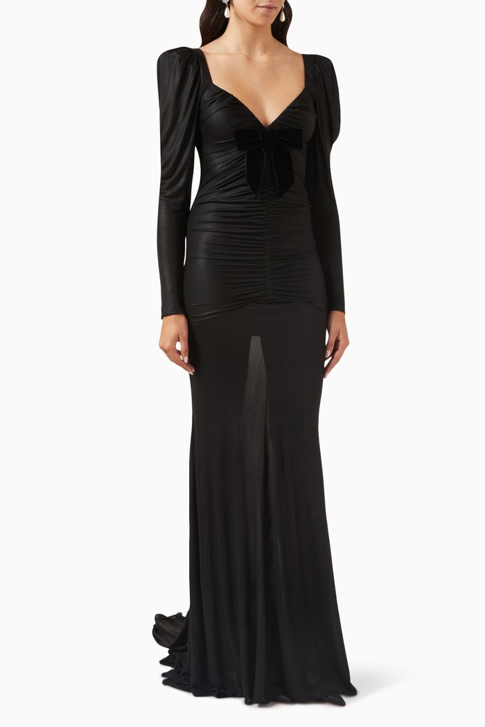

Draped Evening Dress in Laminated Jersey, Black