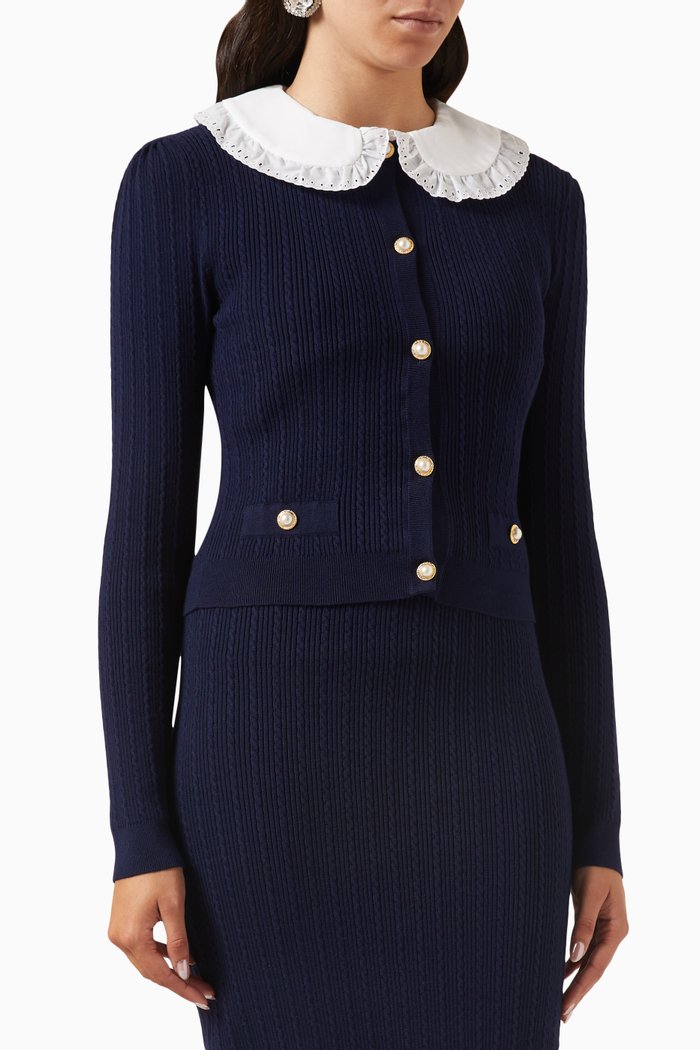 

Peter Pan Collar Cardigan in Knit, Blue