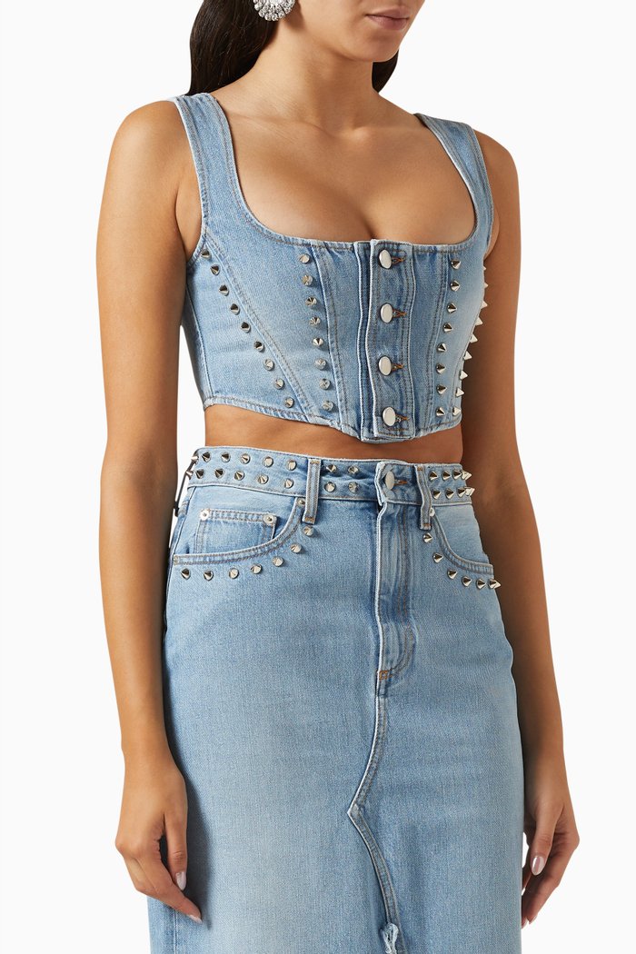 

Embellished Corset Top in Denim, Blue