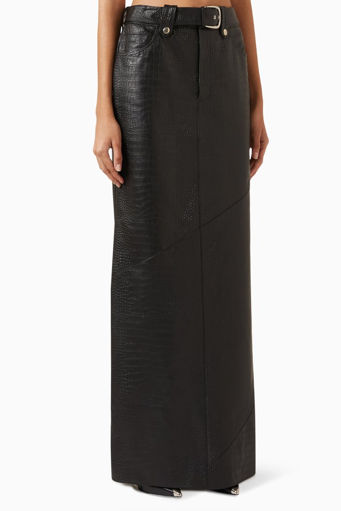 

Maxi Skirt in Croc-embossed Leather, Black