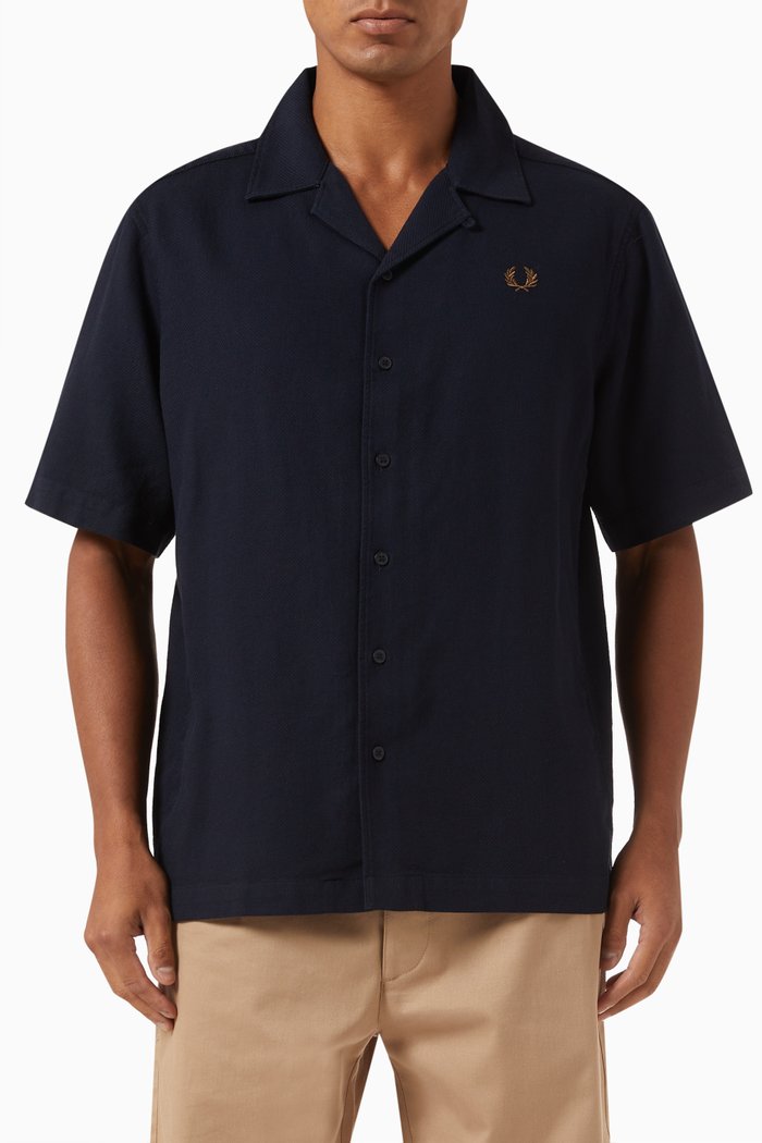 

Camp Collar Shirt in Linen Blend, Blue