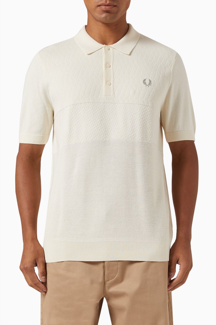 

Tonal Panel Polo Shirt in Cotton Blend, White