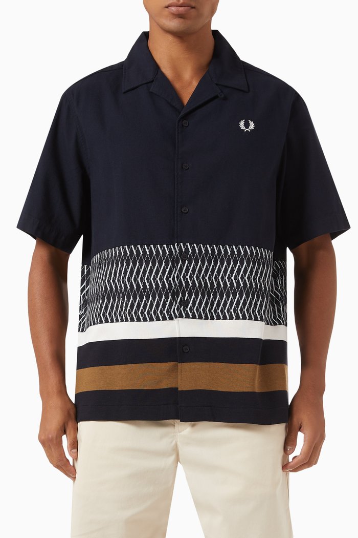 

Camp Collar Shirt in Knitted Cotton Blend, Blue