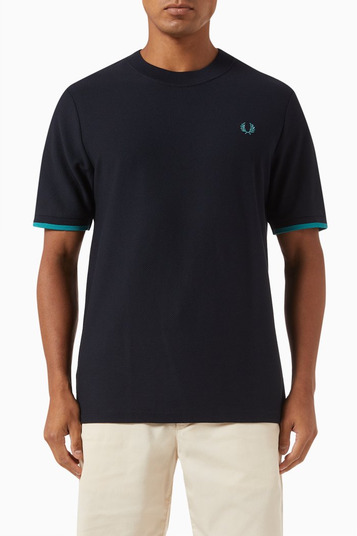 

Tipped Cuff T-shirt in Cotton Jersey, Blue