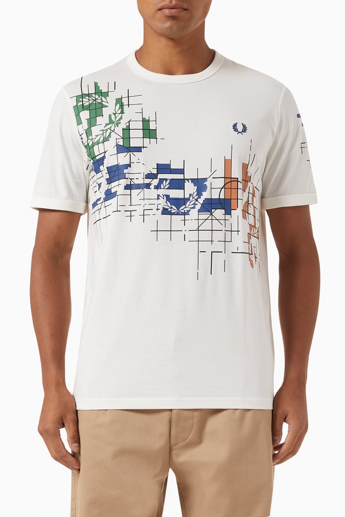 

Grid Print T-shirt in Cotton Jersey, White