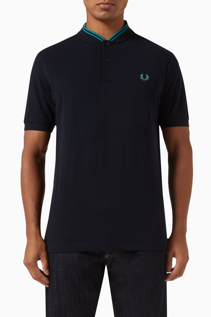 Bomber Collar Polo Shirt in Cotton Piqué, Blue