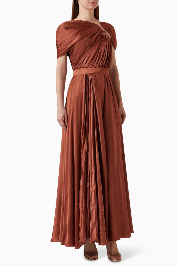 

One-Shoulder Gown, Brown