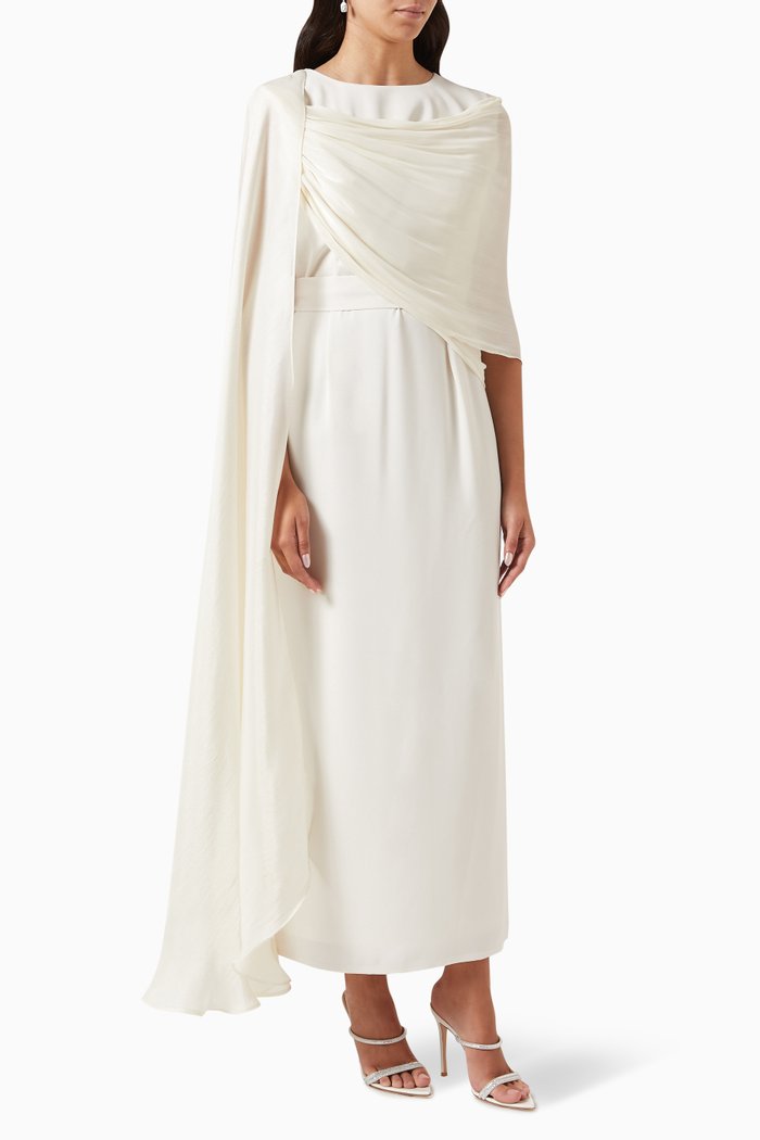 

One-shoulder Cape Maxi Dress, Neutral