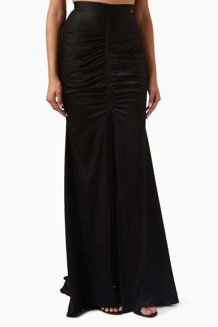 

Sutton Ruched Maxi Skirt in Satin-crepe, Black