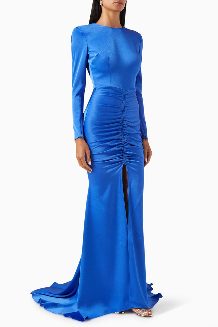 

Torrin Ruched Dress in Satin-crepe, Purple