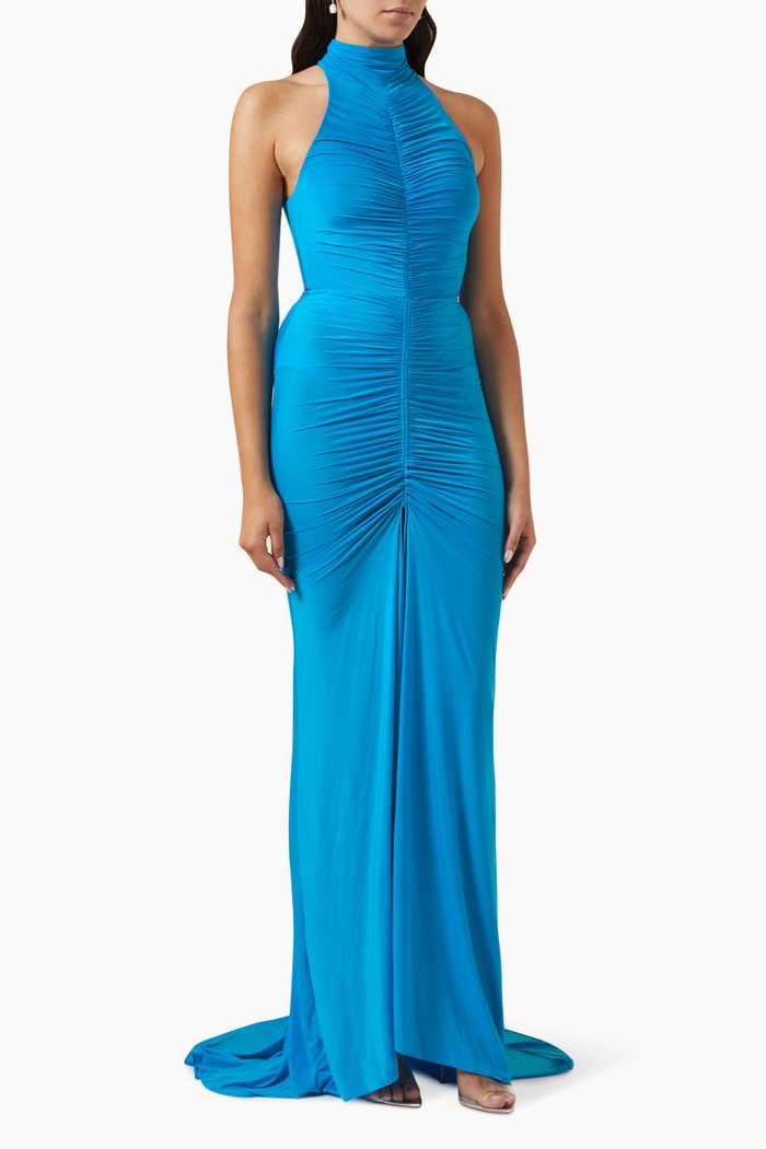 

Lorne Ruched Gown in Lycra, Blue